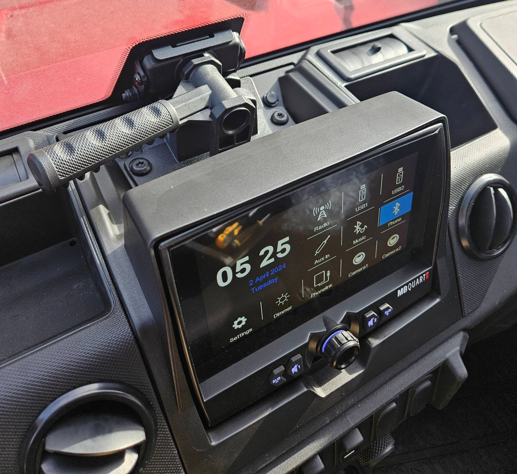 "BACKORDERED" - 2018 - 2024 Polaris Ranger XP 1000 / 1000 Dash Mounted Audio Kit - MB Quart 7" Touchscreen Display - Rockford Fosgate M0-65B Speakers - 320 Watt Amplifier