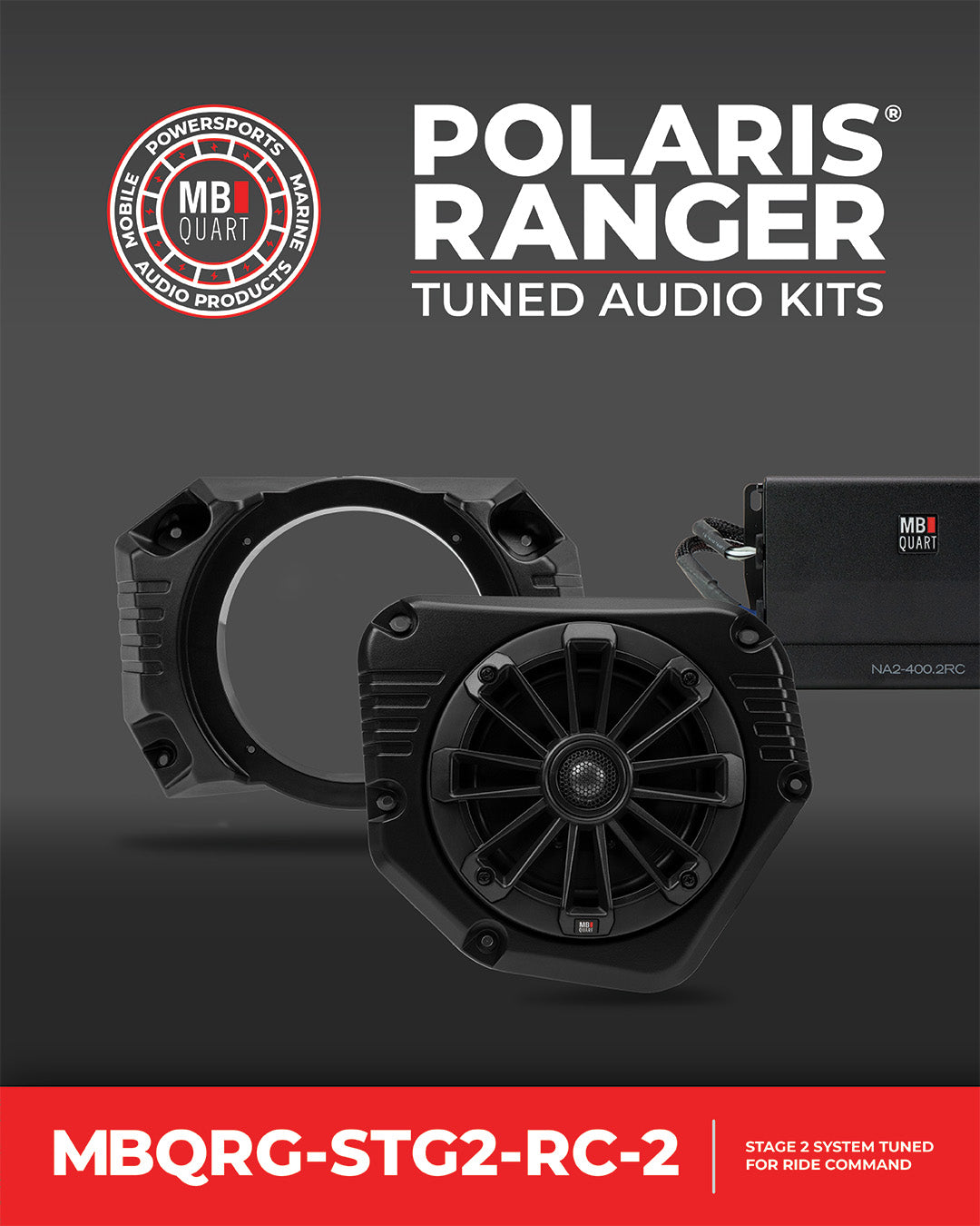 2019 - 2027 Polaris XP 1000 Ride Command MB Quart STAGE2 Audio Kit - 2 Speakers and 400 Watt Amplifier