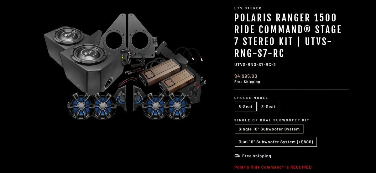 Polaris Ranger XD 1500 Crew Only Ride Command® UTV Stereo Stage 7 Audio Kit