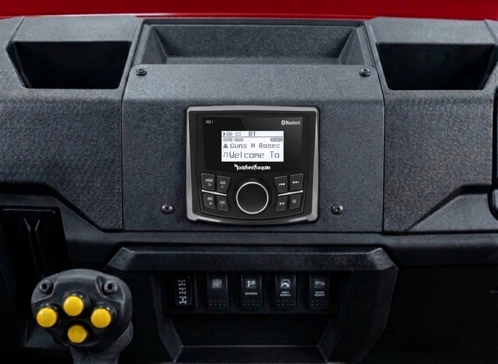 2018 - 2024 Polaris Ranger XP 1000 / 1000 Dash Mounted Audio Kit - Rockford Fosgate PMX-1 Receiver (2.3" Dot Matrix Display) - MO-65B Speakers