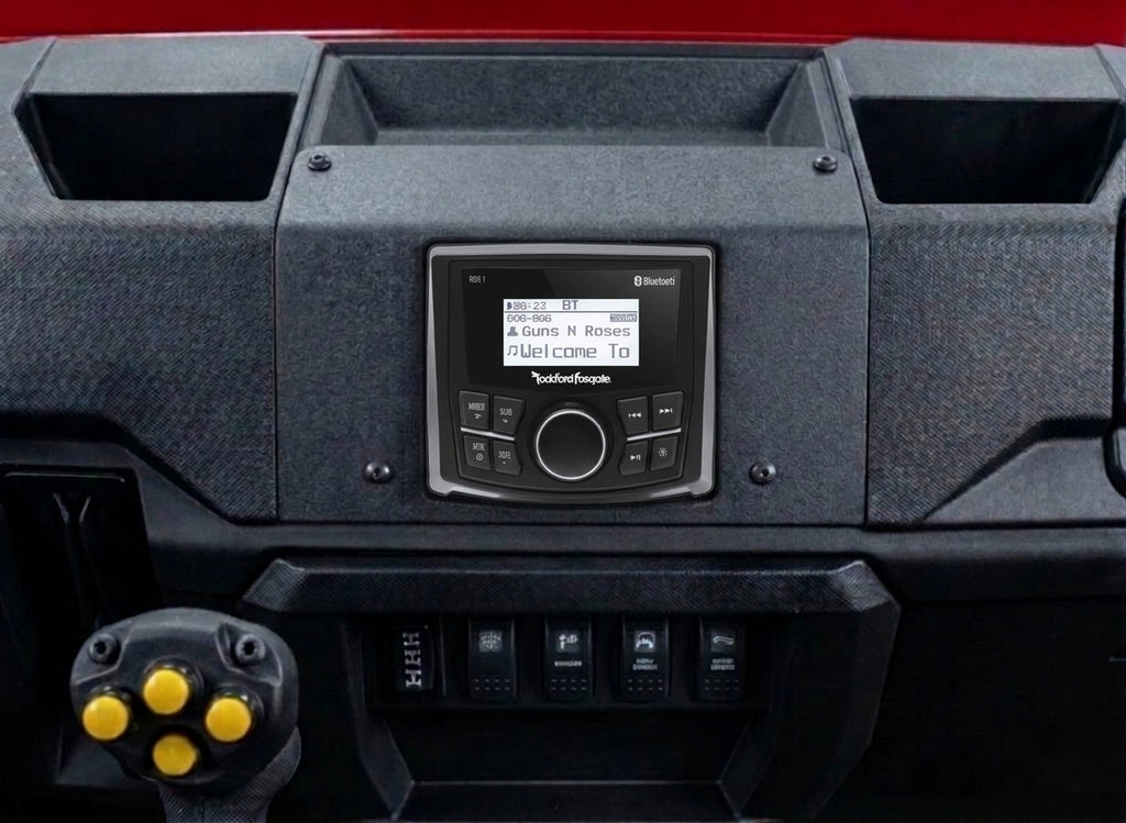 2025 - 2027 Polaris Ranger XP 1000 / 1000 Dash Mounted Audio Kit - Rockford Fosgate PMX-1 Receiver (2.3" Dot Matrix Display) - MO-65B Speakers