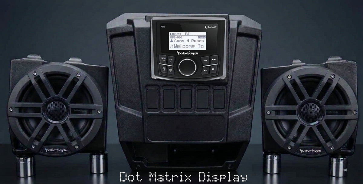 2013-2019 Polaris Ranger Full Size XP 570/900/1000 Dash Mounted Audio Kit - Rockford Fosgate PMX-1 Media Receiver - 6" Rockford Fosgate LED Equipped Speakers - FM/AM - Bluetooth - Plug and Play - 100% Weather Proof