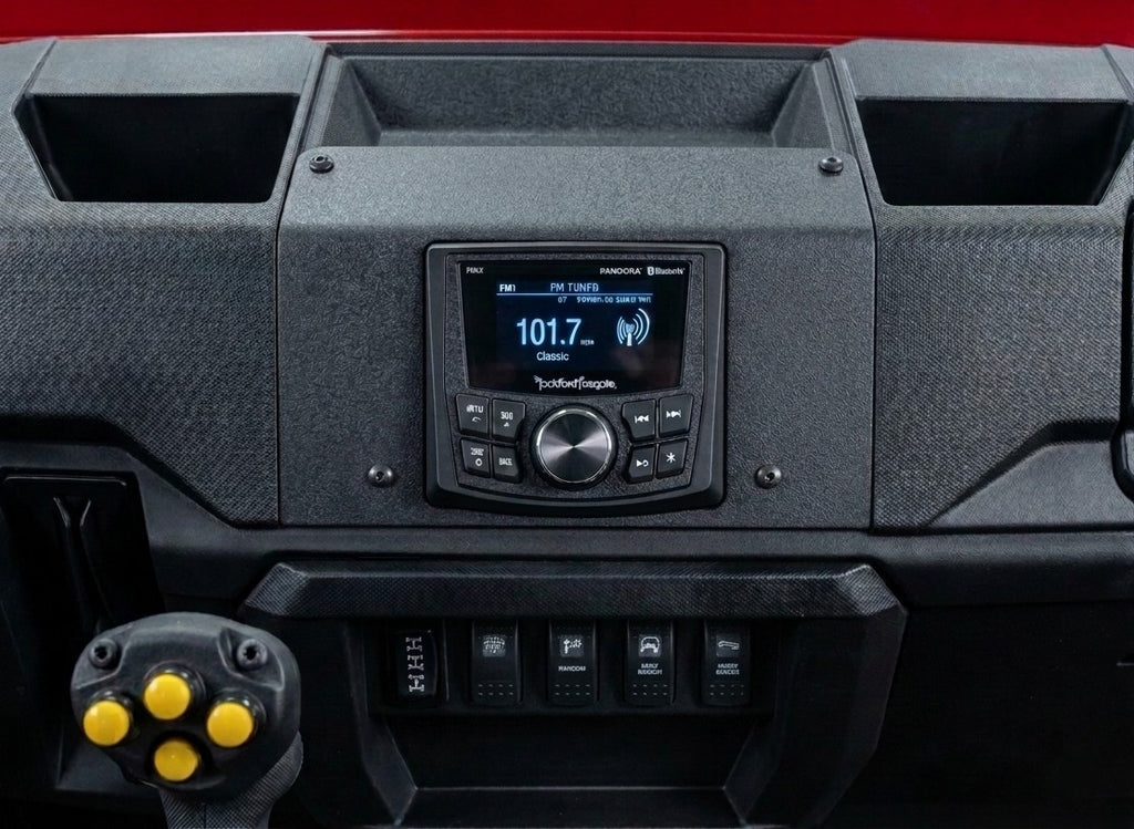 2025 - 2027 Polaris Ranger XP 1000 / 1000 Dash Mounted Audio Kit - Rockford Fosgate PMX-3 Receiver (2.7" Color Display - Back-Up Camera and XM Radio Ready) - MO-65B Speakers (Copy)