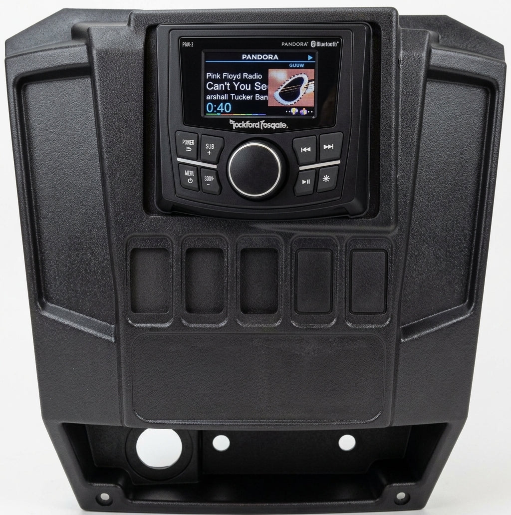 2013-2019 Polaris Ranger Full Size XP 570/900/1000 Dash Mounted Audio Kit - Rockford Fosgate PMX-1 Media Receiver - 6" Rockford Fosgate LED Equipped Speakers - FM/AM - Bluetooth - Plug and Play - 100% Weather Proof