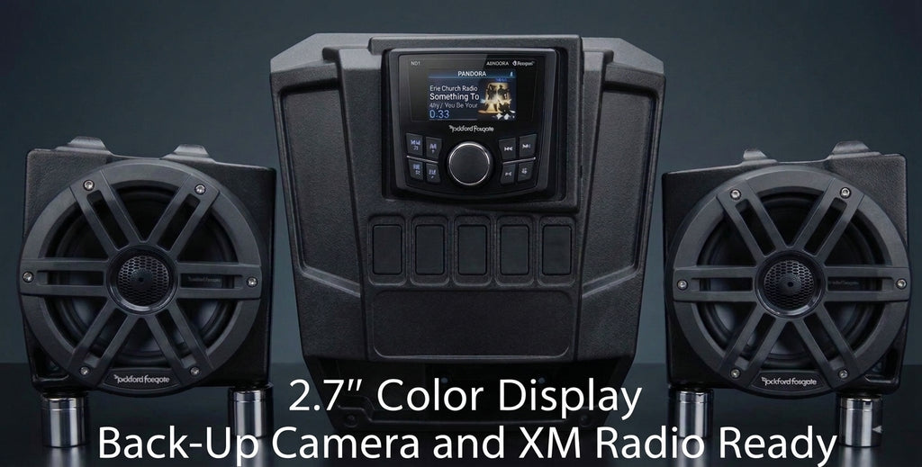 2013-2019 Polaris Ranger Full Size XP 570/900/1000 Dash Mounted Audio Kit - Rockford Fosgate PMX-3 Media Receiver - 6" Rockford Fosgate LED Equipped Speakers - FM/AM - Bluetooth - Plug and Play - 100% Weather Proof