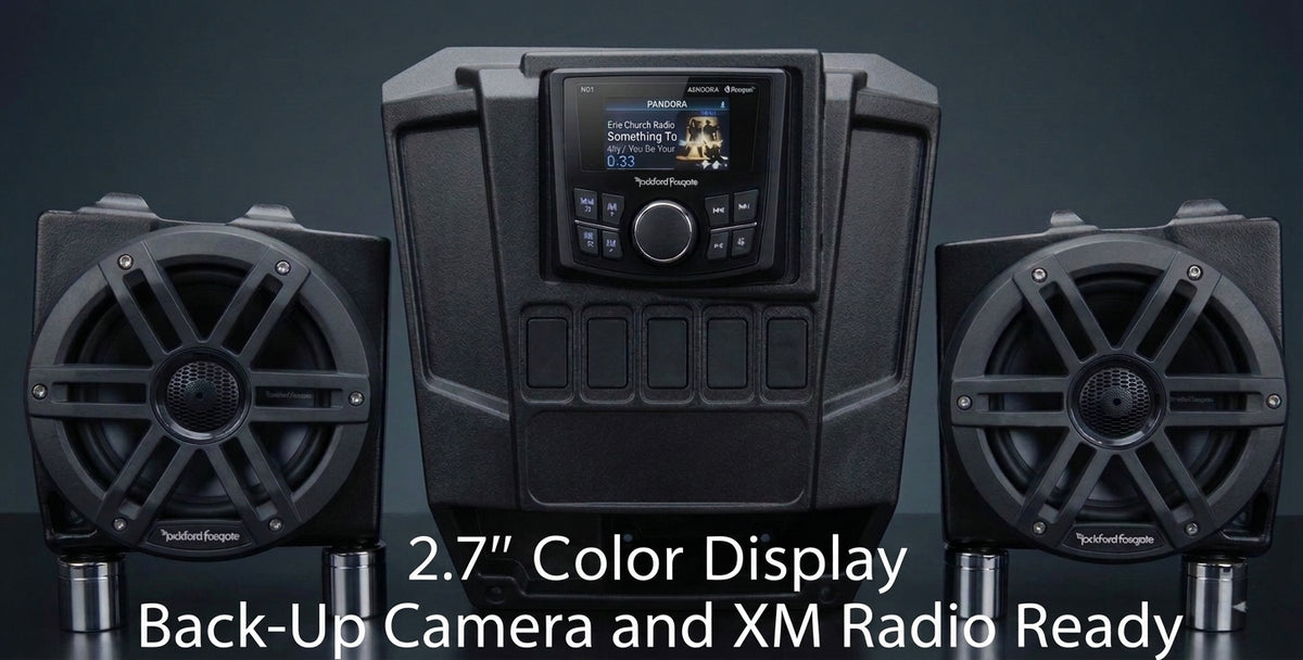 2013-2019 Polaris Ranger Full Size XP 570/900/1000 Dash Mounted Audio Kit - Rockford Fosgate PMX-3 Media Receiver - 6" Rockford Fosgate LED Equipped Speakers - FM/AM - Bluetooth - Plug and Play - 100% Weather Proof