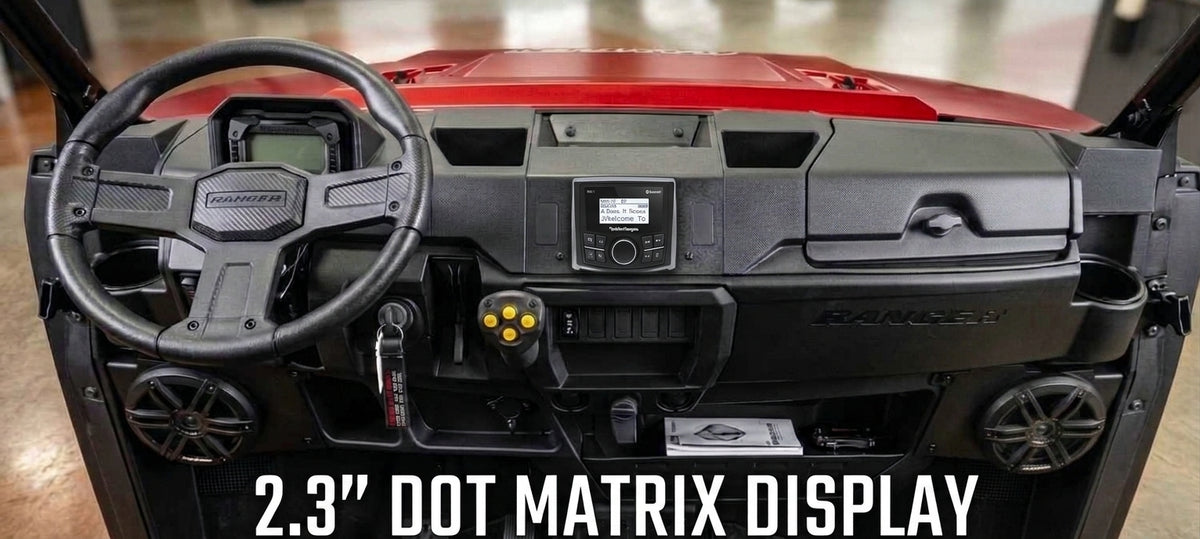 2018 - 2024 Polaris Ranger XP 1000 / 1000 Dash Mounted Audio Kit - Rockford Fosgate PMX-1 Receiver (2.3" Dot Matrix Display) - MO-65B Speakers