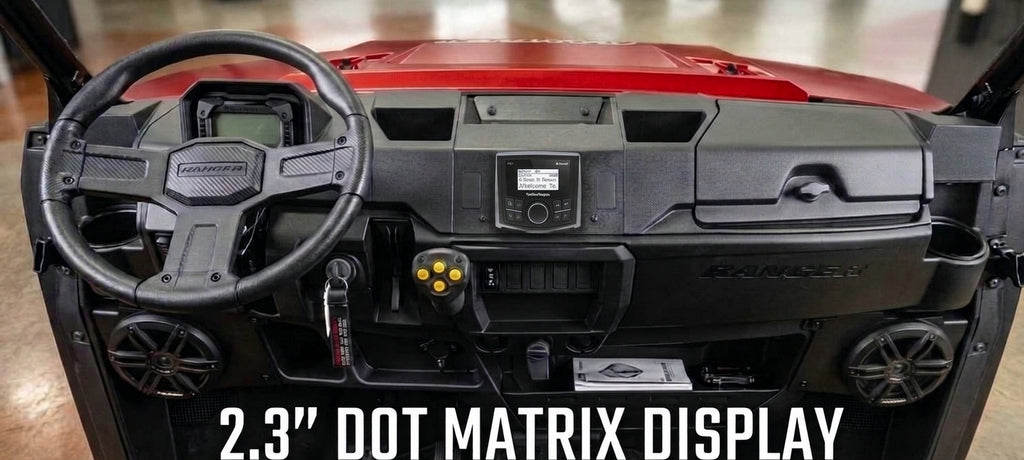 2025 - 2027 Polaris Ranger XP 1000 / 1000 Dash Mounted Audio Kit - Rockford Fosgate PMX-1 Receiver (2.3" Dot Matrix Display) - MO-65B Speakers