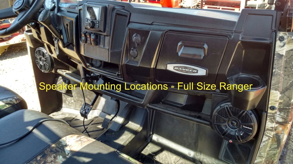 2013-2019 Polaris Ranger Full Size XP 570/900/1000 Dash Mounted Audio Kit - Rockford Fosgate PMX-1 Media Receiver - 6" Rockford Fosgate LED Equipped Speakers - FM/AM - Bluetooth - Plug and Play - 100% Weather Proof