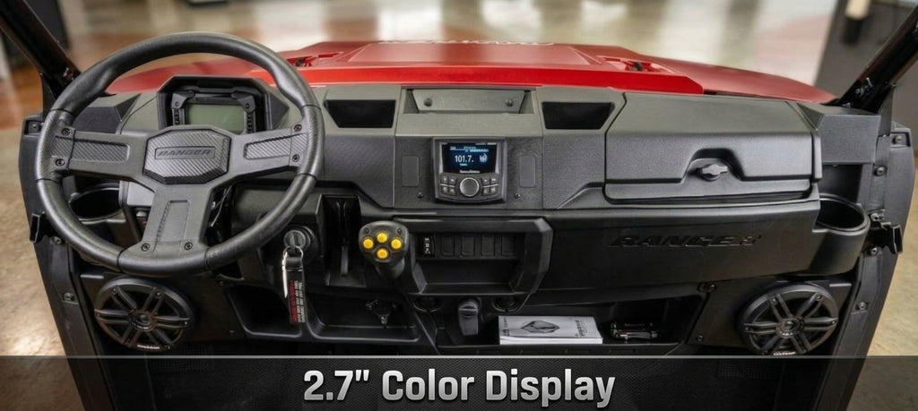 2025 - 2027 Polaris Ranger XP 1000 / 1000 Dash Mounted Audio Kit - Rockford Fosgate PMX-2 Receiver (2.7" Color Display) - MO-65B Speakers