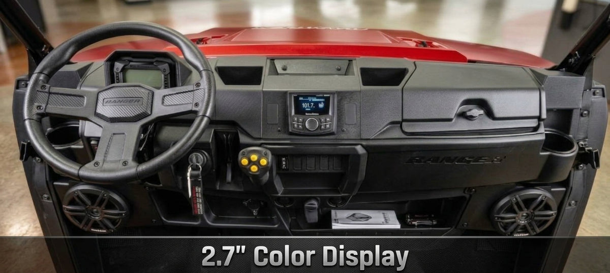2018 - 2024 Polaris Ranger XP 1000 / 1000 Dash Mounted Audio Kit - Rockford Fosgate PMX-2 Receiver (2.7" Color Display) - MO-65B Speakers