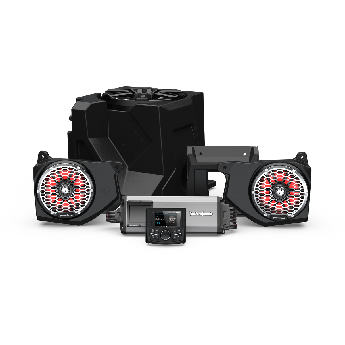 2025 - 2027 Polaris Ranger XP 1000 Rockford Fosgate RNGR18-STG5 - Front Speakers / 10" Ported Subwoofer / 1500 Watts